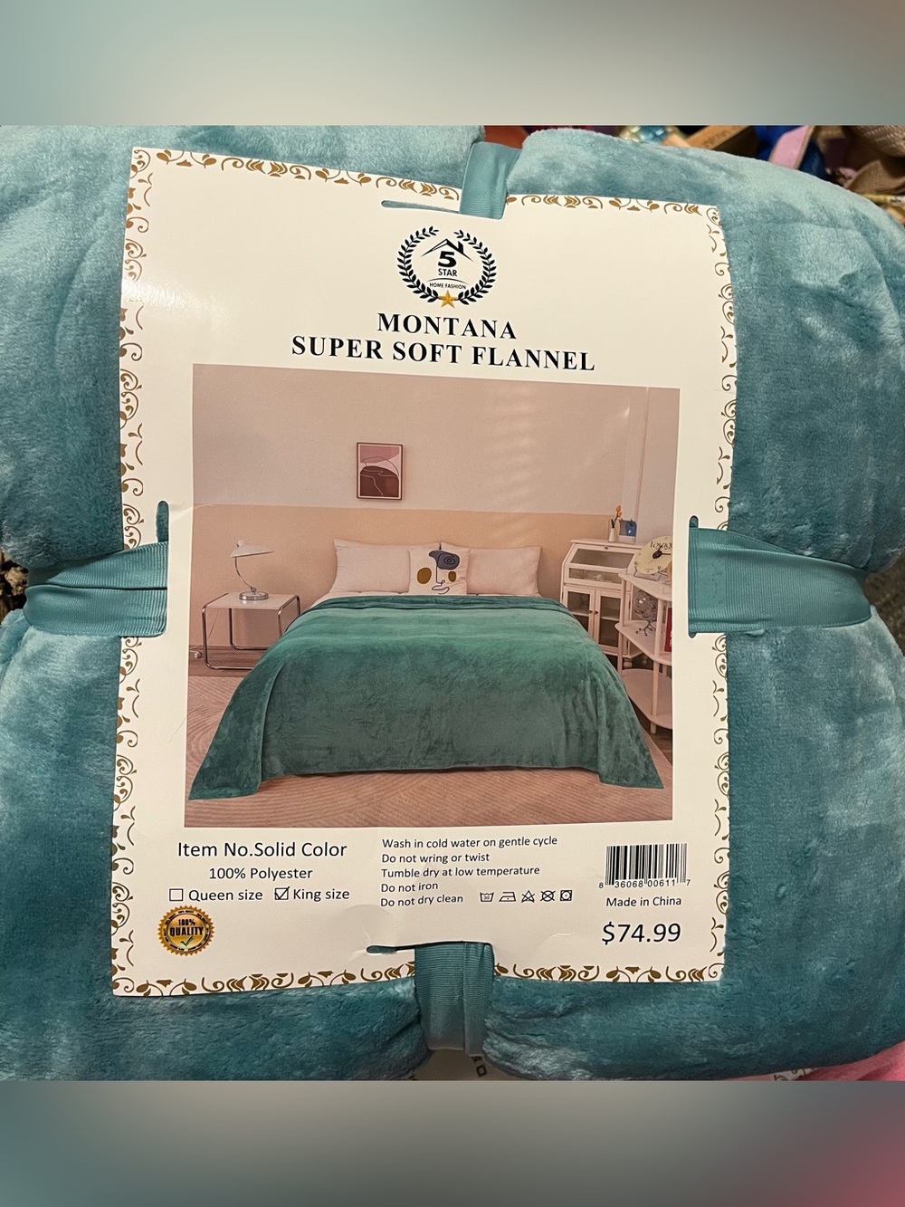 Super Soft Flannel Bedspread - Teal Green